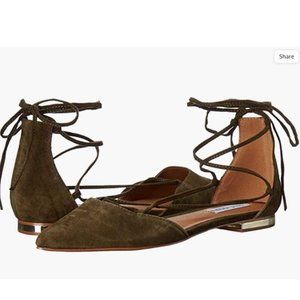 NEW - STEVE MADDEN SUNSHINE SUEDE LACE UP BALLET FLAT 7.5M